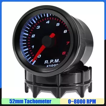 Автоматический счетчик, белый светодиодный тахометр 2 дюйма, 52 мм, тахометр 0 ~ 8000 об/мин, тахометр с дымовой линзой для 4/6/8 цилиндров, бензинового автомобиля, 12 В, на заказ