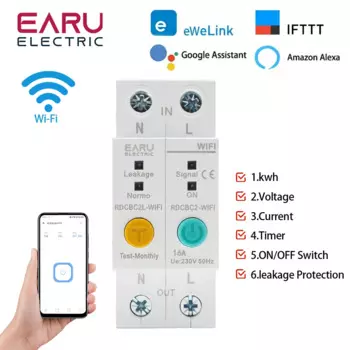 Автоматический выключатель 2P с Wi-Fi, измеритель мощности и энергии в кВтч, реле времени, реле времени, вольтметр, защита от утечки тока, дистанционное управление RCBO