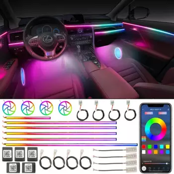 Автомобиль 64 RGB, акриловый, симфонические осветительные приборы, аксессуары для салона автомобиля с дистанционным управлением через приложение, радужные осветительные полосы 22 в 1