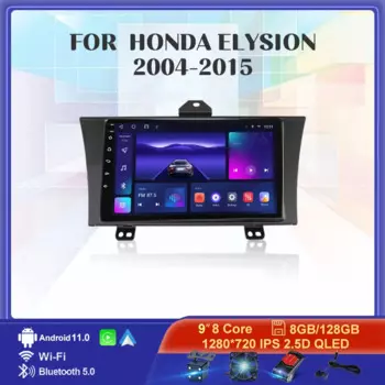 Автомобильная магнитола 9 "Android 11 для Honda Elysion 2004-2015, мультимедийный плеер с GPS, 4G, Wi-Fi, 2din, Carplay, автомобильное стерео, DVD, головное устройство 8 + 128G