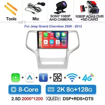 9-дюймовый Android 15 для Jeep Grand Cherokee 2008 2009 2010 2011 2012 2013 QLED экран автомобильный радиоприемник мультимедийное видео Carplay Naviigation