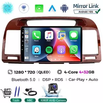 Автомобильная магнитола Qled, мультимедийная стереосистема на Android 13, с 9 "экраном, Gps, для Toyota Camry 5, XV 30, 2001-2006, типоразмер 2DIN
