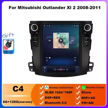 Автомобильная Мультимедийная система, автомагнитола под управлением Android 14, с GPS Навигатором, для Mitsubishi Outlander Xl 2, 9,7-2008, 4G, HDR экраном, 2011 дюйма