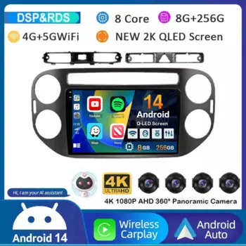 Android 14 Auto Carplay для VW Volkswagen Tiguan 1 NF 2006 2008-2012 2013 2014 2015 2016 Автомобильный радиоприемник Мультимедийный GPS-плеер Стерео