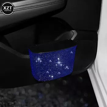 Автомобильная мусорная корзина со стразами, органайзер с крышкой, с защитой от протечек, мини-корзина для мусора, блестящие подвесные аксессуары для автомобиля