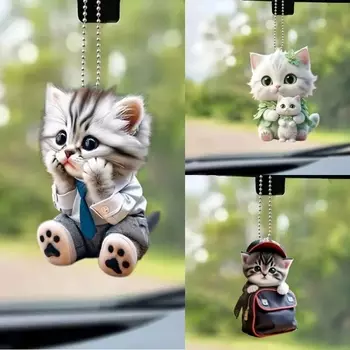 Автомобильная подвеска с цепочкой, подвеска для зеркала заднего вида, 2D подвеска в виде кошки, аксессуары для украшения автомобиля, подарки, интерьер автомобиля
