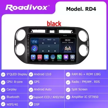 Автомобильная радиостанция Roadivox Android для Volkswagen Tiguan 1 NF 2006 2016, GPS-навигация, видео, мультимедийный плеер, магнитофон без DVD