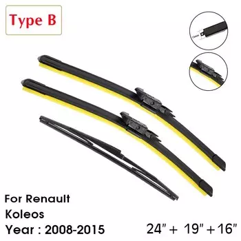 Автомобильная щетка стеклоочистителя для Renault Koleos 2008-2015, резиновый силиконовый сменный стеклоочиститель для лобового стекла, автомобильные аксессуары 24 + 19 + 16 дюймов