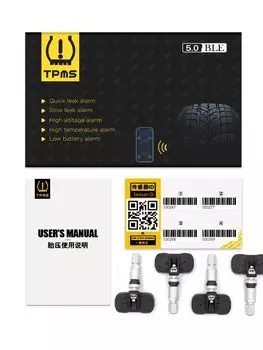 Автомобильная шина BLE TPMS 5.0, 4 датчика, система контроля давления в шинах TPMS, предупреждение о тревоге по Bluetooth 5,0, для приложения IOS/Android
