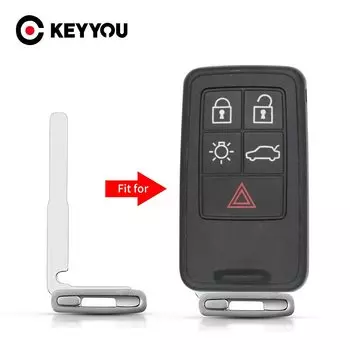 Автомобильная смарт-карта KEYYOU для Volvo XC70, XC90, V50, V70, S60, пустой, без ключа, дистанционное управление, аварийное лезвие для неразрезанная вставка