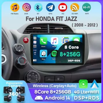 Автомобильная стереосистема Android 14, мультимедийная беспроводная Carplay Android Auto для HONDA FIT JAZZ 2008 2009 2010 2011 2012 2013 AUto BT 4G