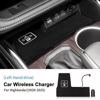 Автомобильное беспроводное зарядное устройство для Toyota Highlander 2020 2021 2022 2023 2024 2025 Мобильный телефон Быстрая зарядка Держатель 15 Вт Зарядное устройство Плата Аксессуары
