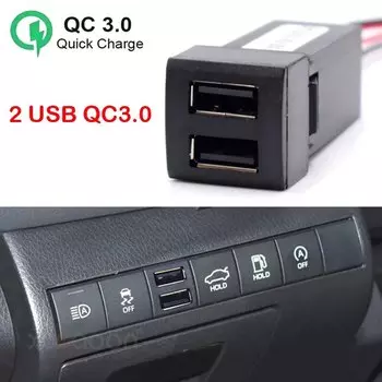 Автомобильное быстрое зарядное устройство для мобильного телефона с двумя USB-портами QC3.0 для Toyota Land Cruiser Prado 150 Series Rav4 Camry Hiace Corolla