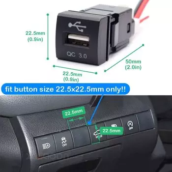 Автомобильное быстрое зарядное устройство USB для мобильного телефона 22x22 мм QC3.0 для Toyota Land Cruiser Prado 150 Series Rav4 Camry Hiace Corolla 18 Вт Max