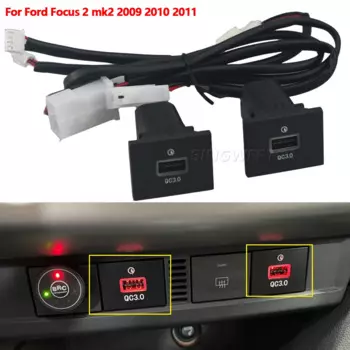 Автомобильное черное/серебристое USB-зарядное устройство PD, адаптер для быстрой зарядки телефона, кнопка адаптера для Ford Focus 2 Mk2 2009-2011