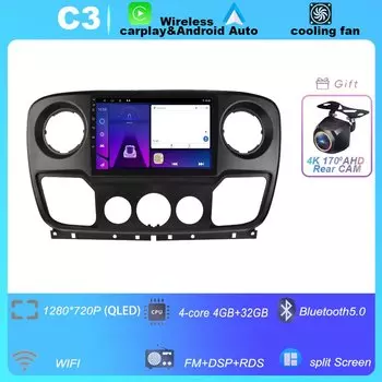 Автомобильное радио Android 14 для Nissan NV400 Opel Movano Renault Master III 3 2010-2019 Мультимедийный плеер Авторадио Carplay Видео GPS