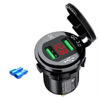Автомобильное USB-зарядное устройство QC 3,0, светодиодный вольтметр, металлический корпус, водонепроницаемый, для 12 В, 24 В, мотоцикла, лодки, зарядный штекер для телефона, планшета