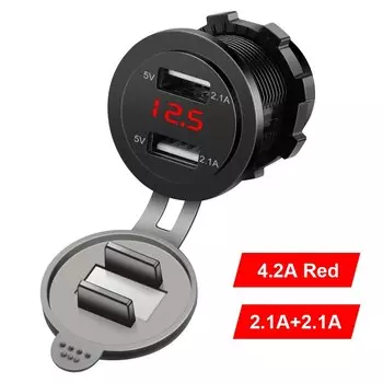 Автомобильное зарядное устройство 4,2 А, двойная USB-розетка, вилка питания, 12 В, 24 В, светодиодный вольтметр, автомобильная быстрая зарядка, прикуриватель, адаптер для мотоцикла