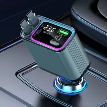 Автомобильное зарядное устройство 90 Вт 4 в 1, супер быстрая зарядка, автомобильное зарядное устройство для телефона с выдвижным кабелем, порт USB Type-C