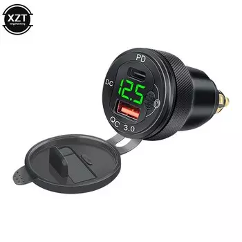 Автомобильное зарядное устройство Dual QC3.0 USB Fast PD Зарядное устройство 12-24 В из алюминиевого сплава Черный Qiuck Зарядный адаптер для BMW Автомобиль Мотоцикл