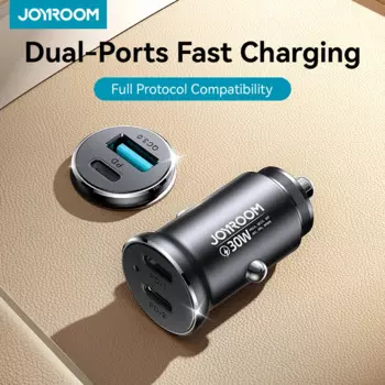 Автомобильное зарядное устройство Joyroom 30 Вт с двумя портами USB PD QC3.0, мини-автомобильное зарядное устройство для быстрой зарядки для iPhone, Samsung Galaxy, автомобильные аксессуары