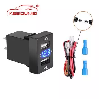 Автомобильное зарядное устройство Kebidumei с двумя USB-портами, 12 В, 3,1 А, светодиодный вольтметр, адаптер питания с цифровым дисплеем напряжения для автомобилей серии Toyota