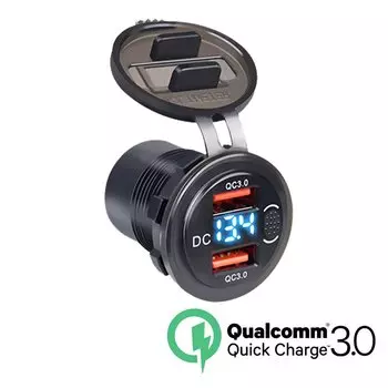 Автомобильное зарядное устройство QC3.0, двойной USB-разъем прикуривателя, водонепроницаемое с переключателем вольтметра, адаптер для быстрой зарядки, 12/24 В, автомобильные аксессуары