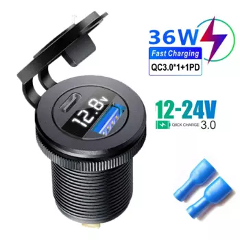 Автомобильное зарядное устройство Quick Charge 3.0 с двумя USB-портами, розетка для быстрой адаптера, алюминиевая розетка со светодиодным вольтметром для 12 В 24 В, морская лодка