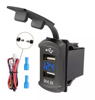 Автомобильное зарядное устройство с двумя USB-портами, а, 12-24 В, вольтметр светодиодный светодиодные автомобильные аксессуары, адаптер питания для Toyota, быстрая зарядка для телефона