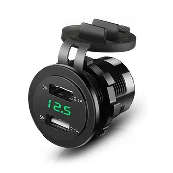 Автомобильное зарядное устройство с двумя USB-портами, 12 В-24 В, 4,2 А, автомобильный прикуриватель, быстрая зарядка для мотоцикла со светодиодным вольтметром для зарядного устройства для мобильного телефона