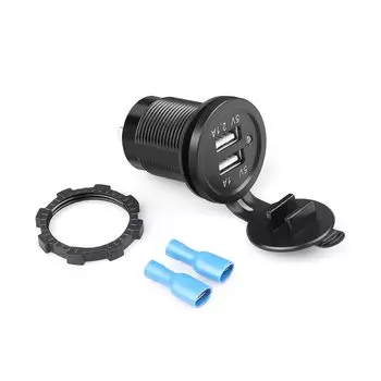 Автомобильное зарядное устройство с двумя USB-портами 5 В 3,1 А 12 В и водонепроницаемой розеткой адаптера питания для автомобиля, лодки, грузовика, мотоцикла
