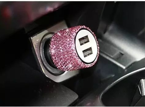 Автомобильное зарядное устройство с двумя USB-портами Bling ручной работы стразы Crystal, Автомобильные украшения, автомобильное зарядное устройство для телефона с быстрой зарядкой для женщин