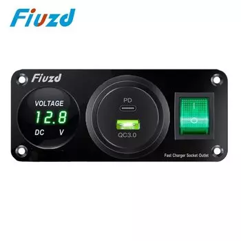 Автомобильное зарядное устройство USB 12 В/24 В с переключателем PD и зарядным устройством QC3.0 для автомобиля, лодки, мотоцикла