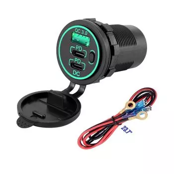 Автомобильное зарядное устройство USB C, 12 В/24 В, несколько USB-разъемов, два 45 Вт PD Type-C, фото и QC3.0 порта с выключателем питания, быстрый автомобильный адаптер