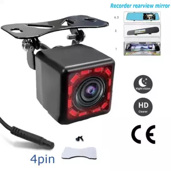 Автомобильное зеркало заднего вида, 4 контакта, HD, 12 светодиодов, инфракрасная камера ночного видения, широкий угол обзора 170 градусов, парковочная камера, автомобильные аксессуары