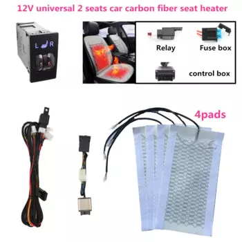 Универсальный 12 В подогрев автомобильного сиденья из углеродного волокна, комплект подушек для автомобильного сиденья, 5-уровневый квадратный переключатель, комплект подушек, зимний теплый чехол для сиденья