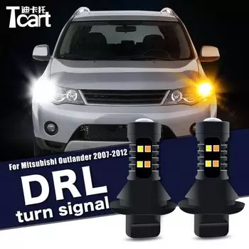 Автомобильные аксессуары 7440 W21W WY21W для Mitsubishi Outlander 2006 2008 2009 2011 2012, светодиодные дневные ходовые огни, поворотники 2IN1