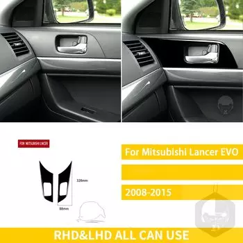 Автомобильные аксессуары для Mitsubishi Lancer EVO X MR 2008-2015, пластиковое пианино, Черная внутренняя дверная ручка, панель, отделка, наклейка, украшение