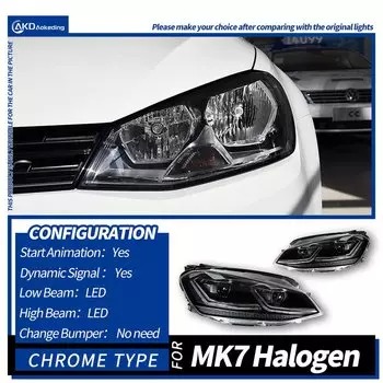 Автомобильные фары для Golf 7 2013-2017 MK7, светодиодные автоматические фары в сборе и модернизация передней решетки, динамические бифокальные линзы, аксессуары для LHD RHD