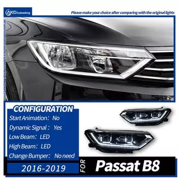 Автомобильные фары для VW Passat B8 светодиодные фары 2016-2019 Passat фары Drl линзы проектора автомобильные