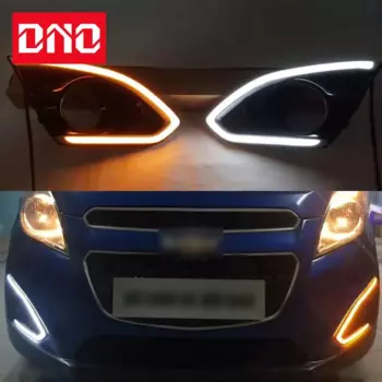 Автомобильные светодиодные DRL дневные фонари для Chevrolet Spark 2013 2014 2015, желтый указатель поворота, дневные ходовые огни, противотуманные фары, фары