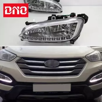 Автомобильные светодиодные DRL дневные фонари для Hyundai Santa Fe IX45 2013-2015, желтый указатель поворота, дневные ходовые фары, авто дальние фары, противотуманные фары
