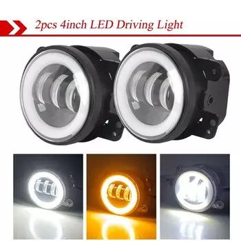 Автомобильный 4-дюймовый желтый ореол, передний светодиодный дневной свет, авто противотуманная фара, ангельские глаза для Honda Toyota Offroad 4x4 SUV Jeep Wrangler Land Rover
