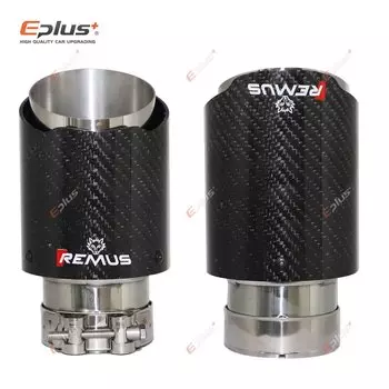 Автомобильный блеск REMUS, наконечник глушителя из углеродного волокна, выхлопная система, насадка для глушителя трубы, универсальные прямые Серебристые автозапчасти из нержавеющей стали