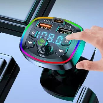 Автомобильный Bluetooth 5,0 FM-передатчик PD 18 Вт Type-C Dual USB 4,8A Быстрое зарядное устройство Красочный окружающий свет Прикуриватель MP3-плеер