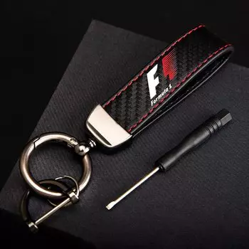 Автомобильный брелок для ключей из углеродного волокна и кожи, брелок для ключей F1, автомобильные аксессуары