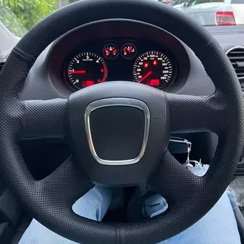 Автомобильный чехол на руль, противоскользящая кожаная оригинальная оплетка на руль для Audi A3 A4 (B8) A6 (C6) Q5 Q7, автомобильные аксессуары