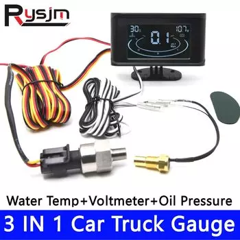 Автомобильный цифровой измеритель давления масла 4 в 1, вольтметр, датчик уровня масла, датчик температуры воды с сигнализацией, 12 В, 24 В, без датчика