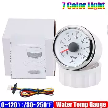Автомобильный датчик температуры воды 52 мм, 7 цветов, свет 0 ~ 120 /30~250 Указатель температуры воды для морской лодки 12V24V Custom