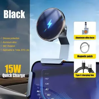 Автомобильный держатель для телефона HKGK с боковым экраном для Tesla Model 3 Y X S Highland 15 Вт, магнитное Беспроводное зарядное устройство с 1 основанием из алюминиевого сплава